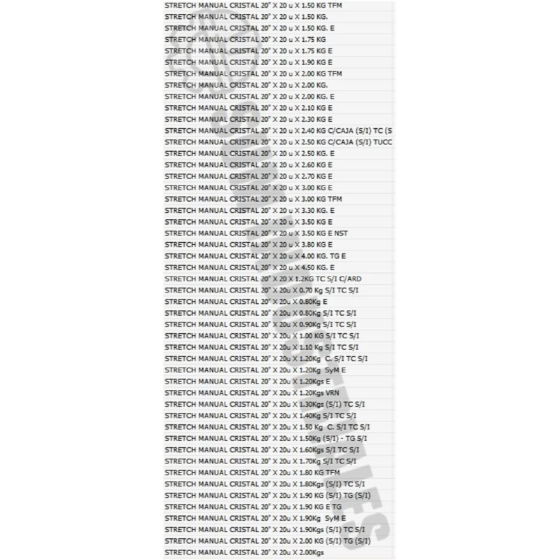 STRETCH FILM MANUAL 20 x 20 u x 1.5 KG